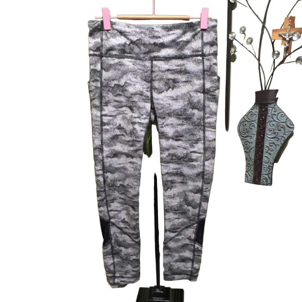 Lululemon Pace Rival Leggings Women's 6 Black White Mesh Pockets 22" Inseam